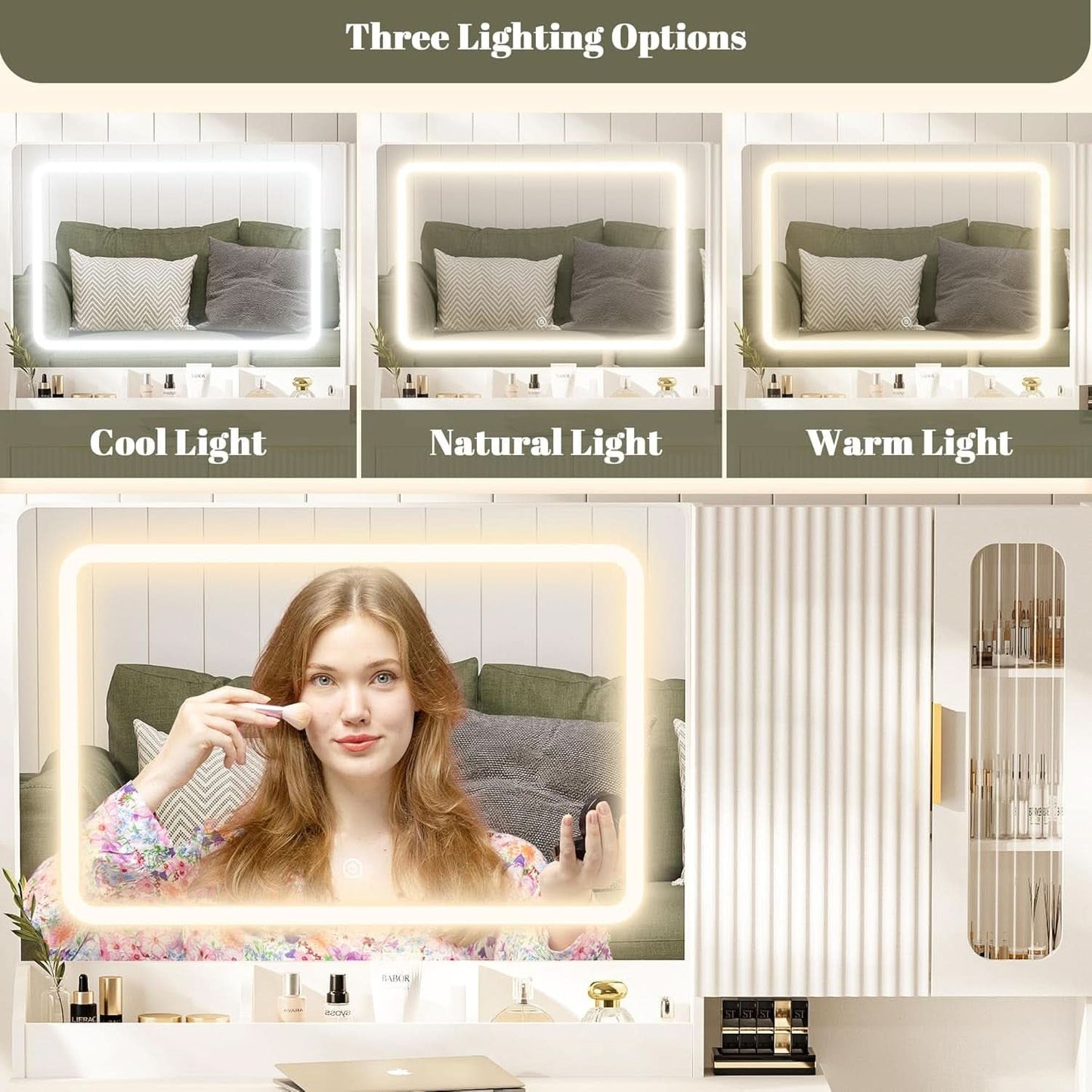45-Inch Cosmetic Vanity Desk With LED Ambient Light-3