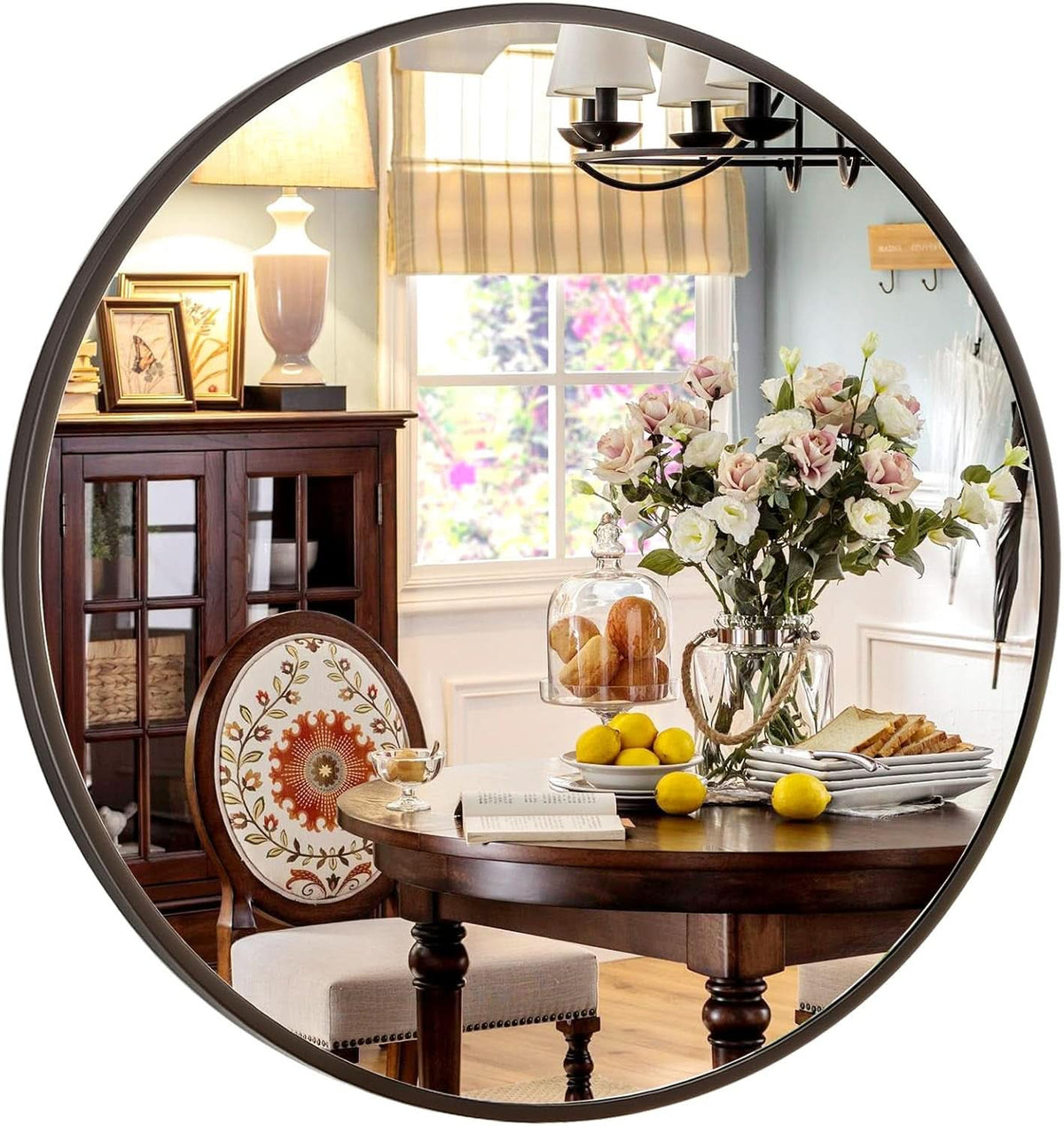24 Inch Matte Black Round Wall Mirror For Bathroom Vanity And Living Room Decor-1