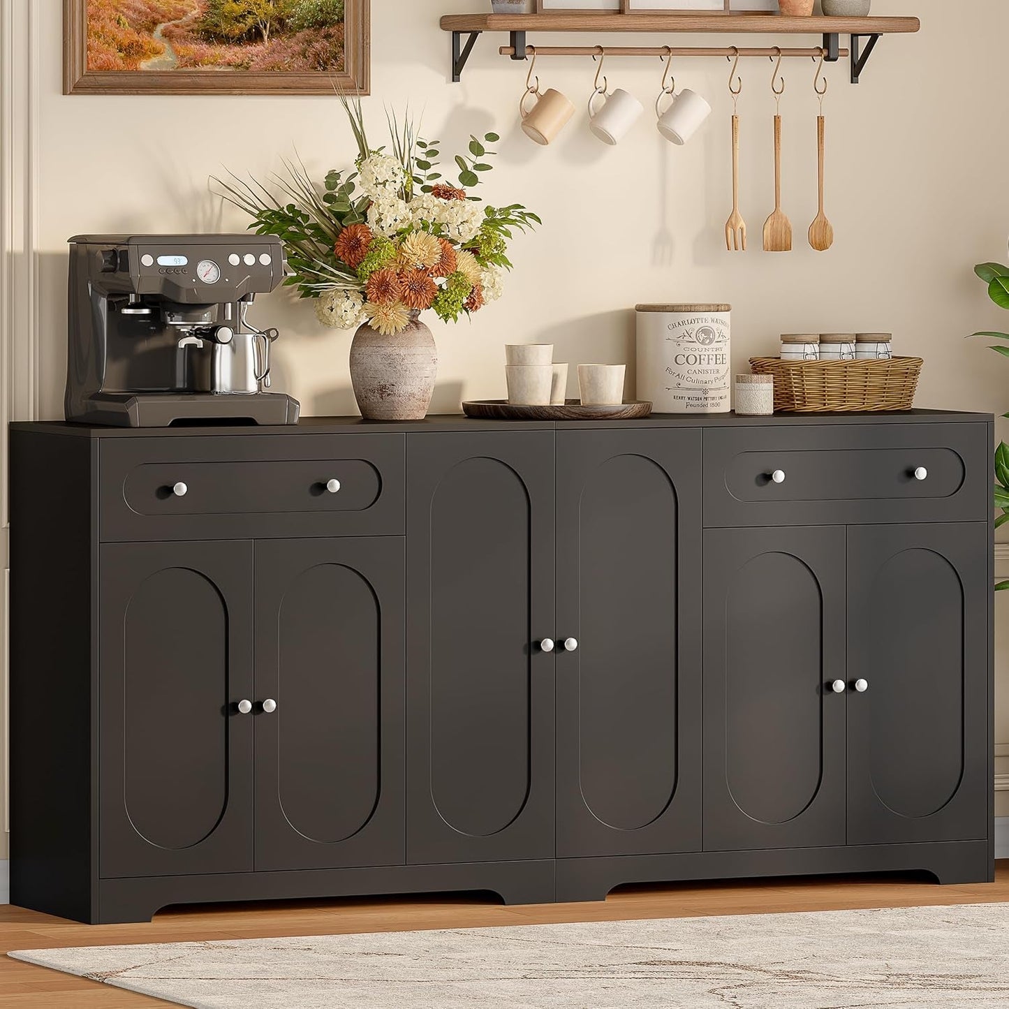 Contemporary Arched Black Sideboard With Drawer Storage