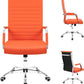 Orange Ribbed Leather Office Desk Chair Adjustable Height