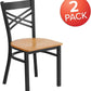 Two Pack Hercules Series Black X Back Metal Dining Chairs With Natural Wood Seats