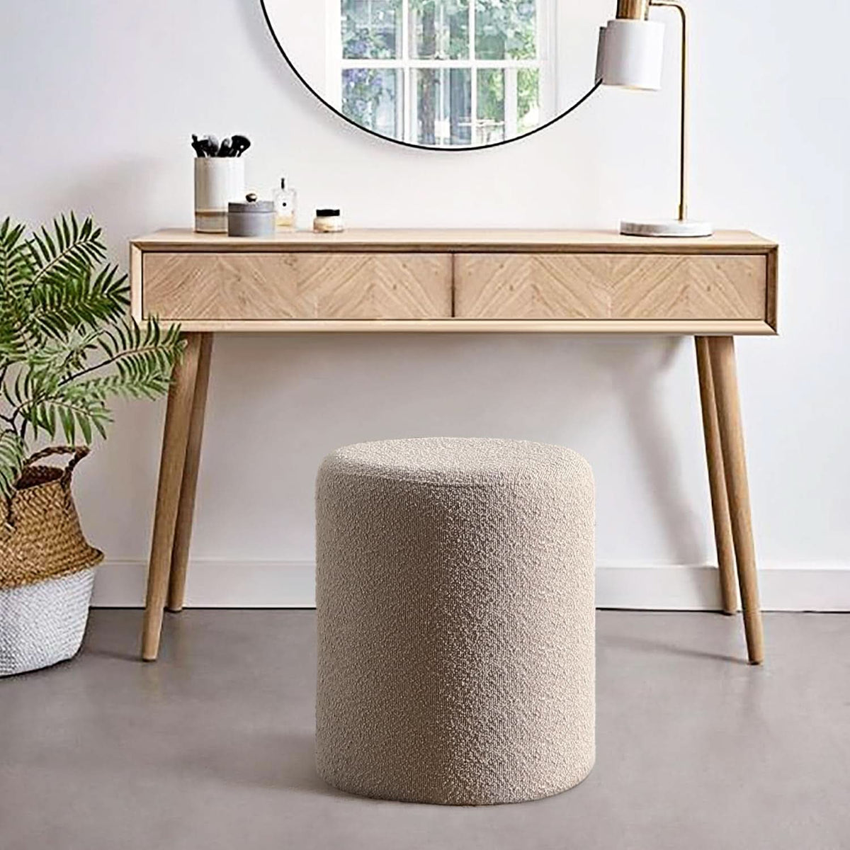 Round Ottoman With Upholstered Cushioned Vanity Stool