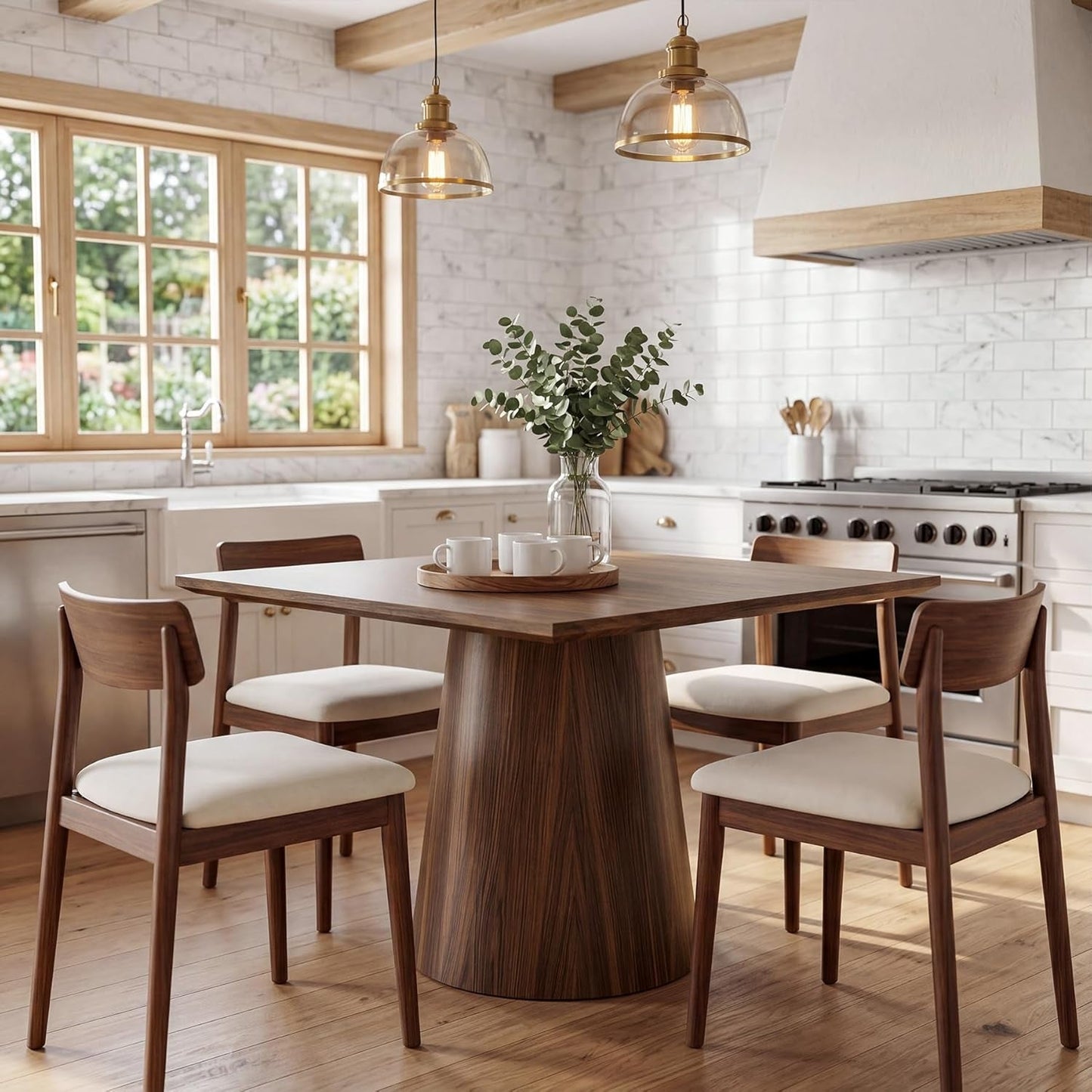 Space Saving Square Shaped Dining Table Pedestal Base