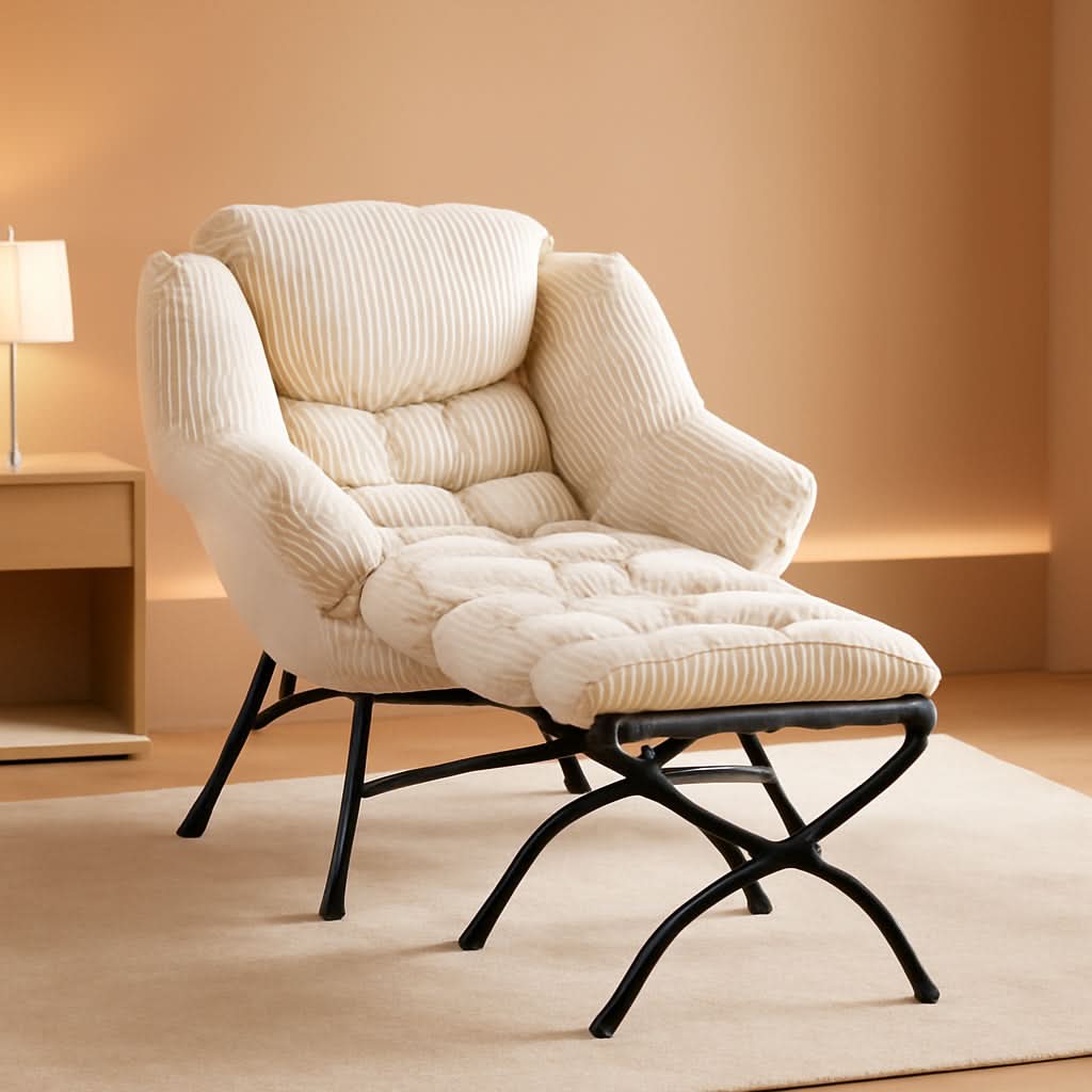 White Ergonomic Contemporary Lounge Chair With Ottoman