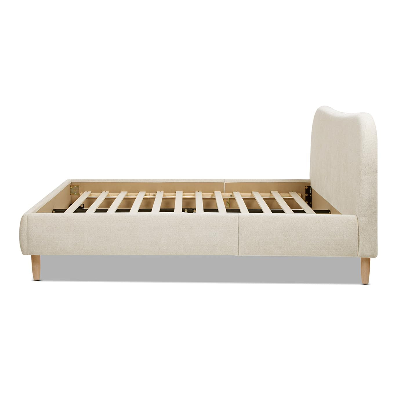Queen Upholstered Platform Bed With Oatmeal Chenille