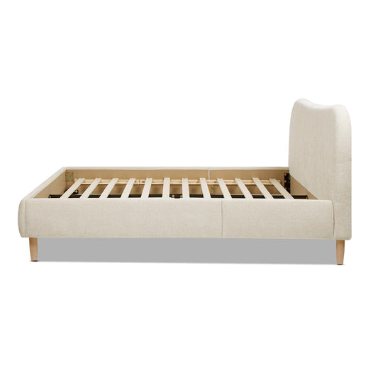 Queen Upholstered Platform Bed With Oatmeal Chenille