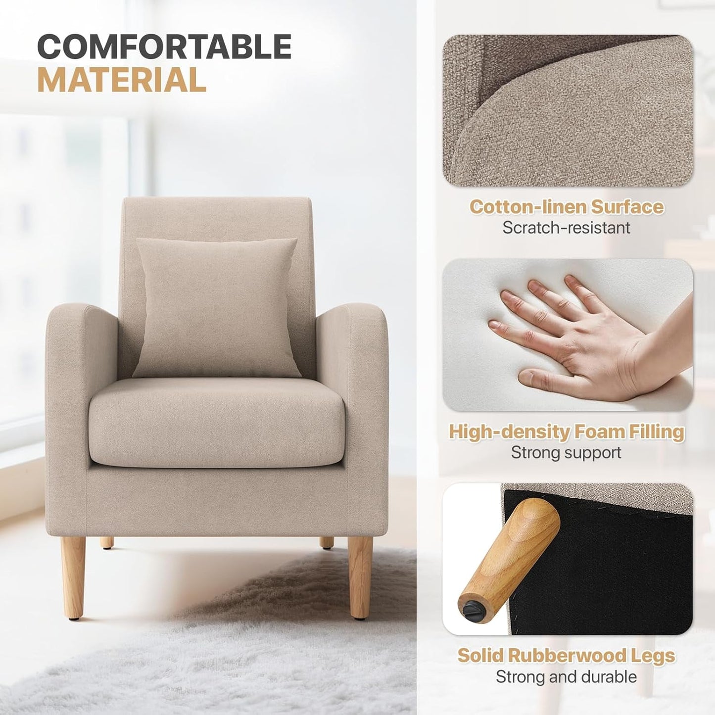 Beige Upholstered Contemporary Accent Chair With Legs