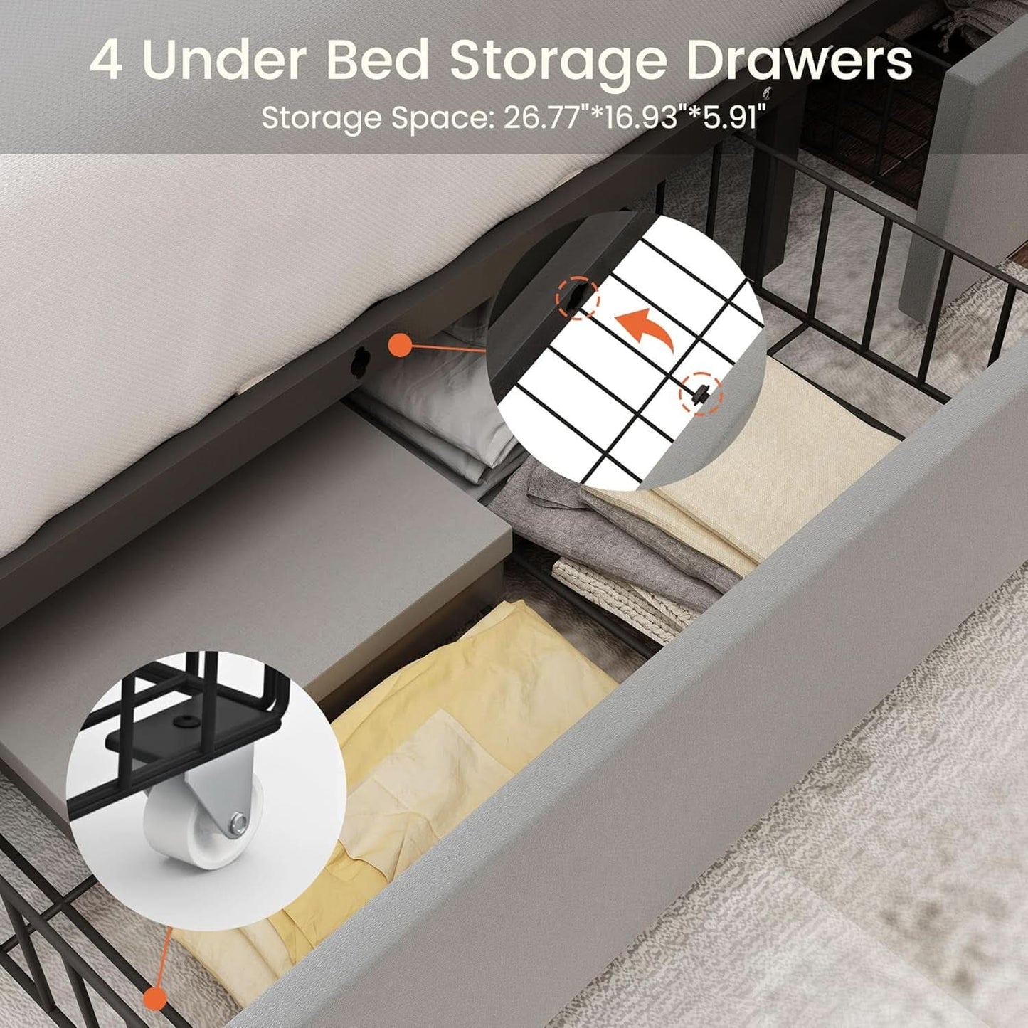 Queen Velvet Grey Upholstered Platform Bed Frame Storage