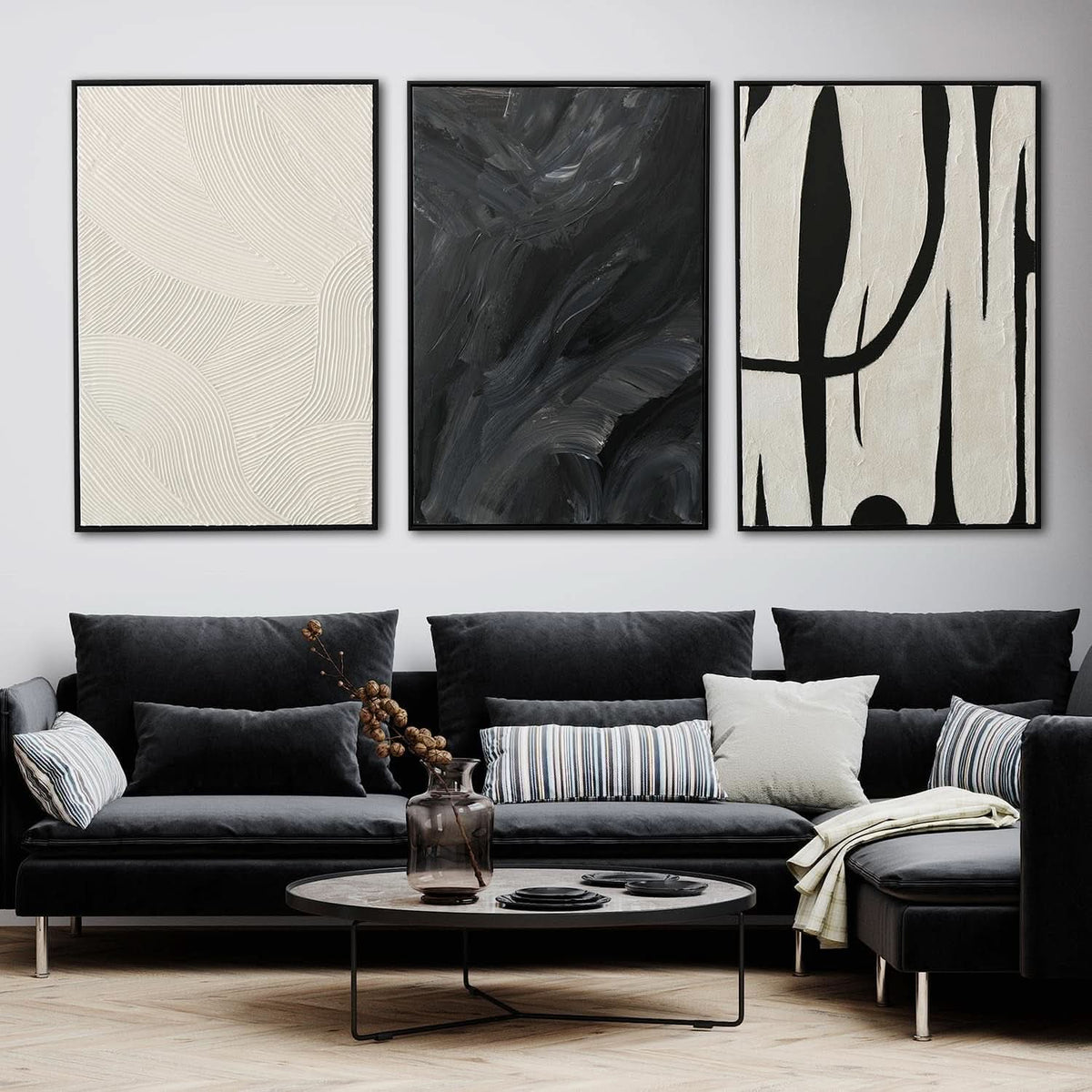 Monochrome Textured Abstract Wall Art Framed 24X36Inches