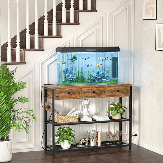 Rustic Console Table With USB Outlets And Drawers Sofa