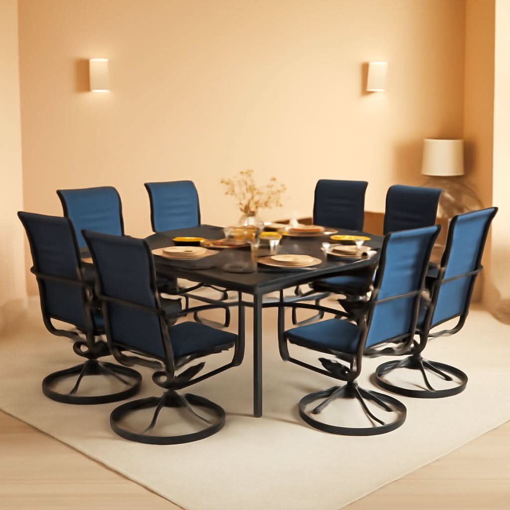9 Piece Outdoor Dining Set Blue Patio Table With Chairs