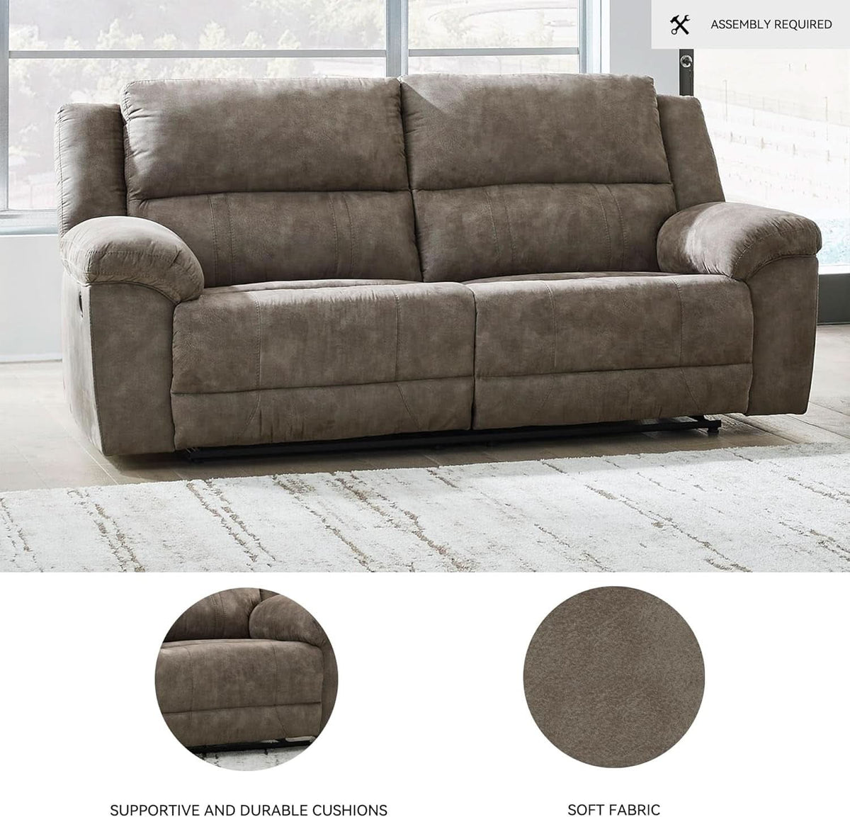 Gray Premium Faux Leatherette Comfort Reclining Sofa