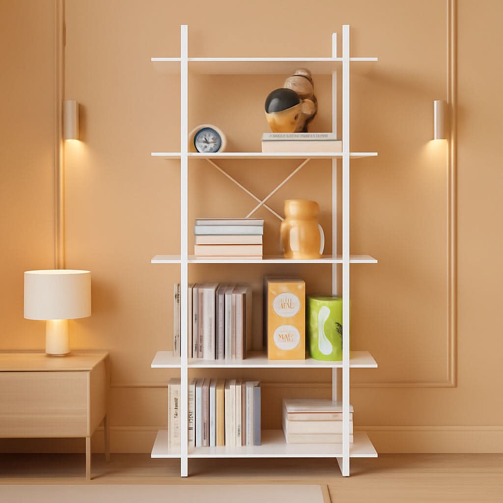 White 5 Tier Wooden Bookcase Tall Storage Organizer
