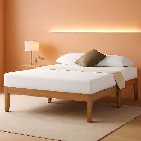 Queen Solid Hardwood Platform Bed Frame Natural Pine