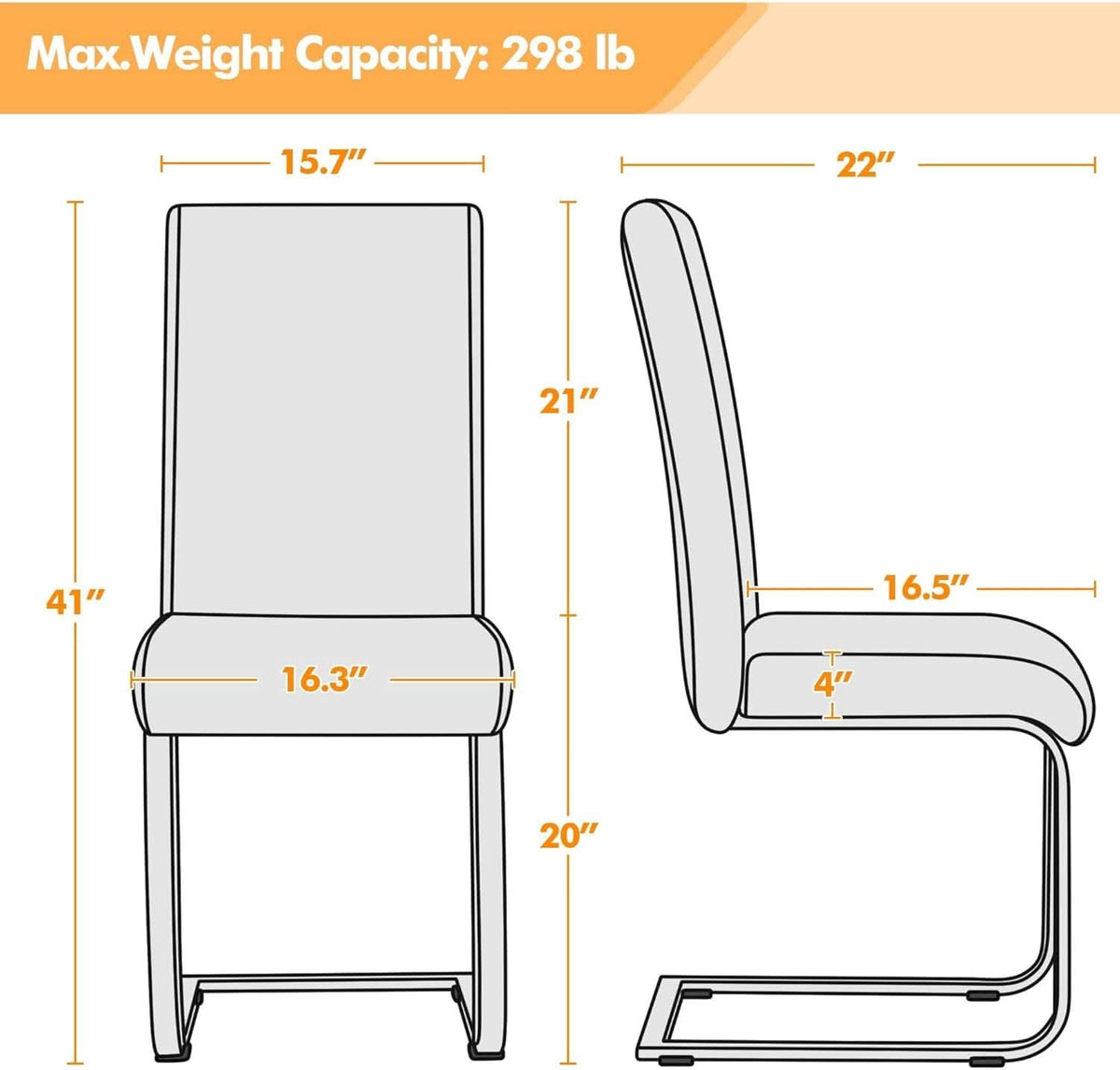 Gray PU Leather Dining Chairs For Kitchen Set Of 2