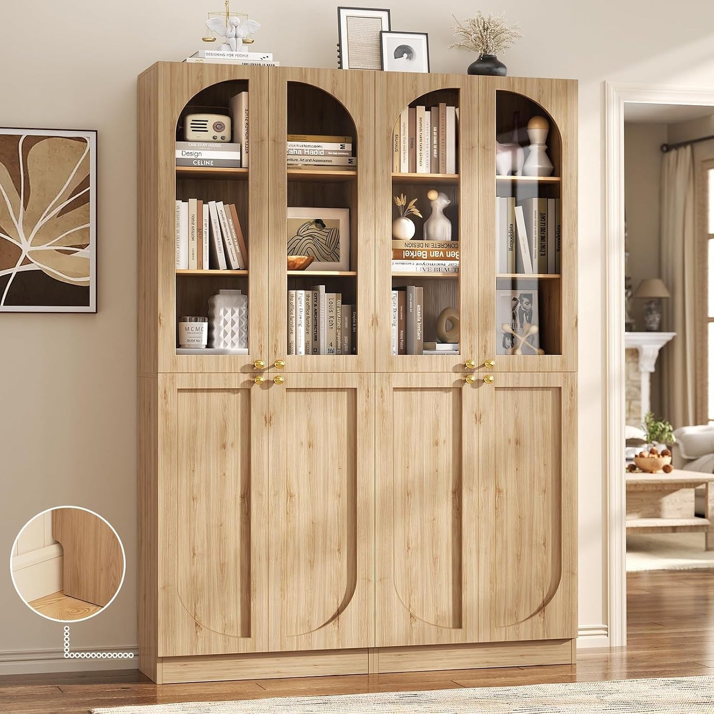 80 Inch Arched Bookcase Featuring Premium Soft Close