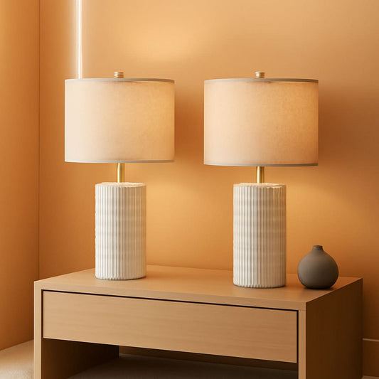 23 Inch Modern Ceramic Table Lamps Set Of 2 White And Beige-0