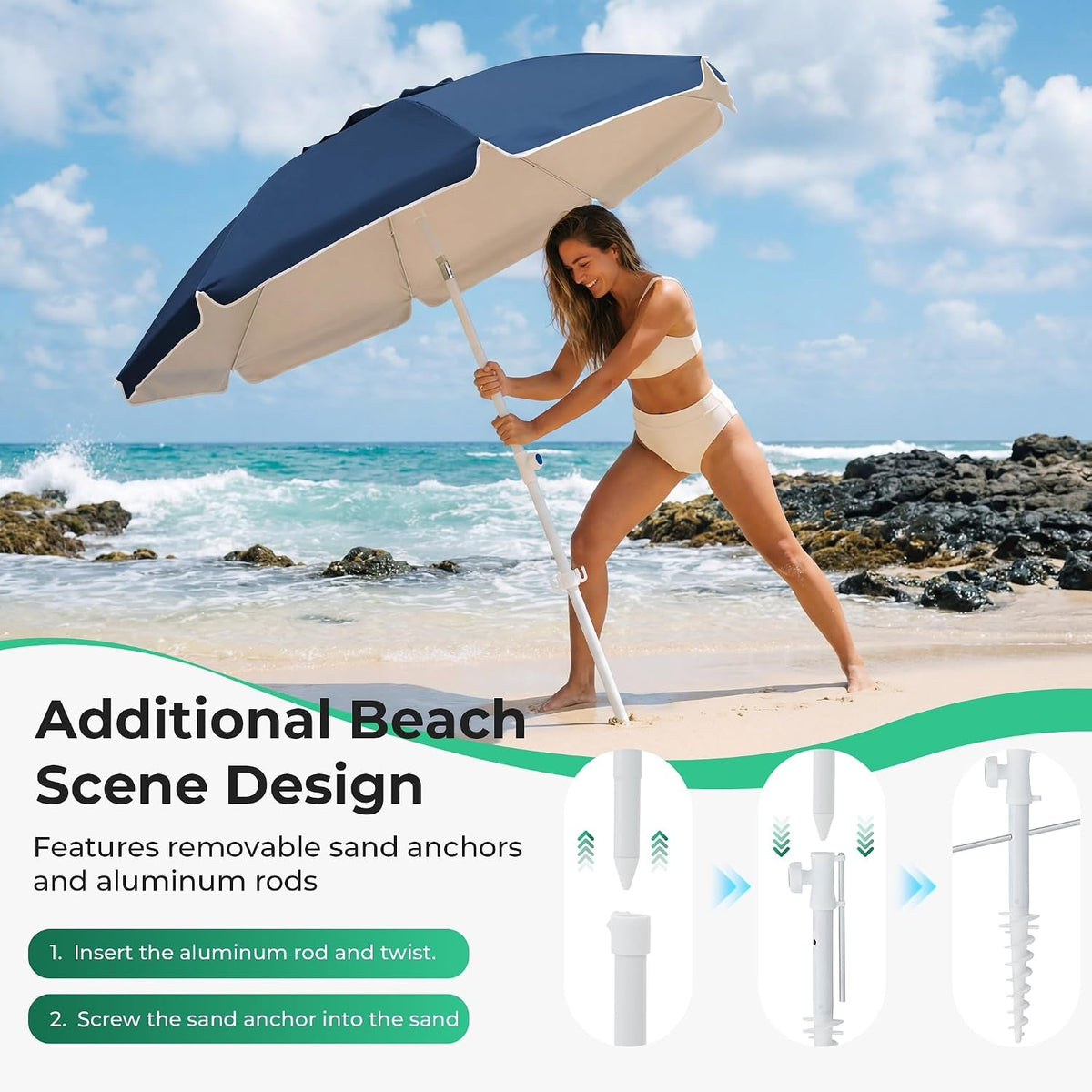 6.5ft Navy Sun Shade Umbrella Outdoor Portable Stand
