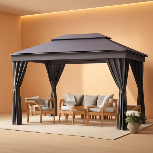 10x13 Outdoor Gazebo Integrated Mosquito Netting Grey
