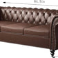 3 Piece Chesterfield Leather Living Room Set Sofa Loveseat Chair Dark Brown with Scroll Arms and Nailhead-1