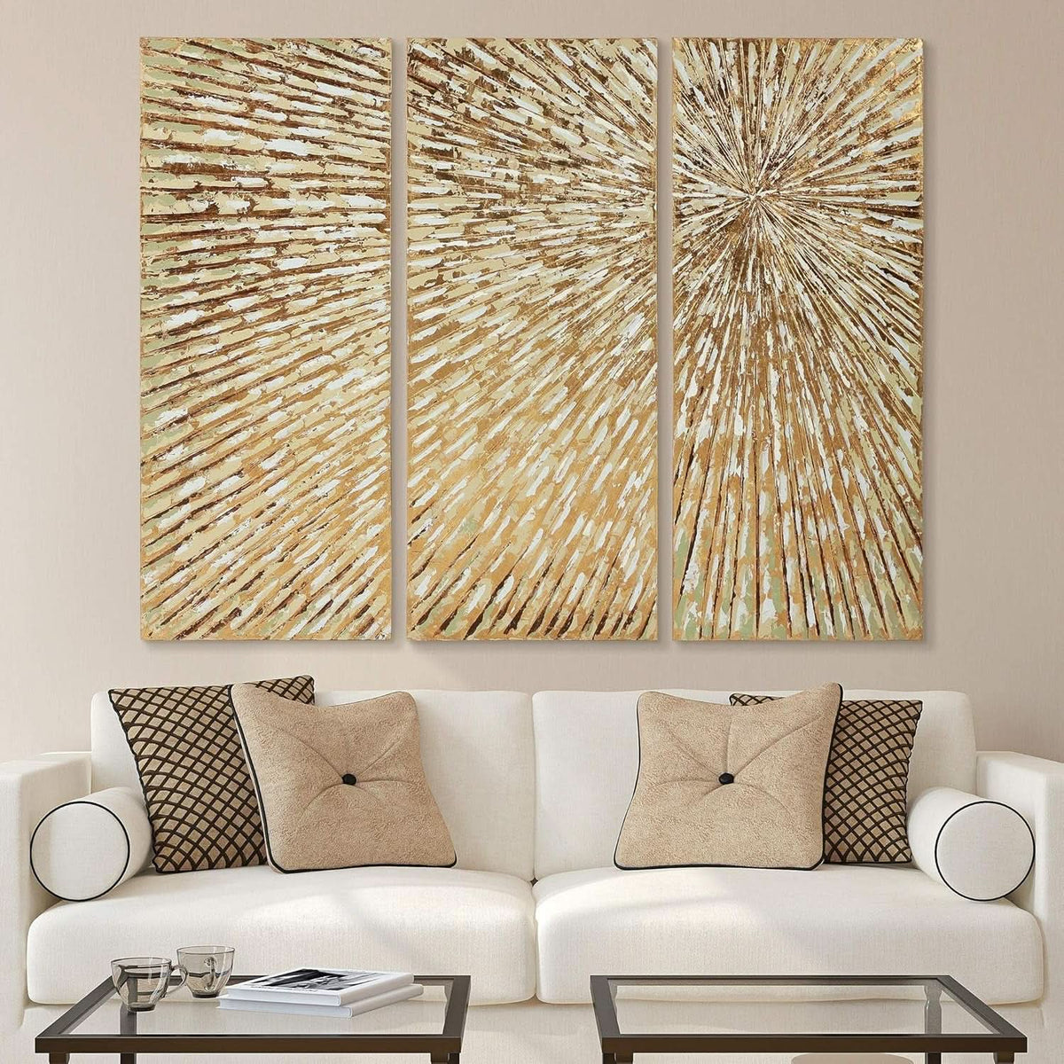 Goldleaf Textured Hand Painted Canvas Art Triptych