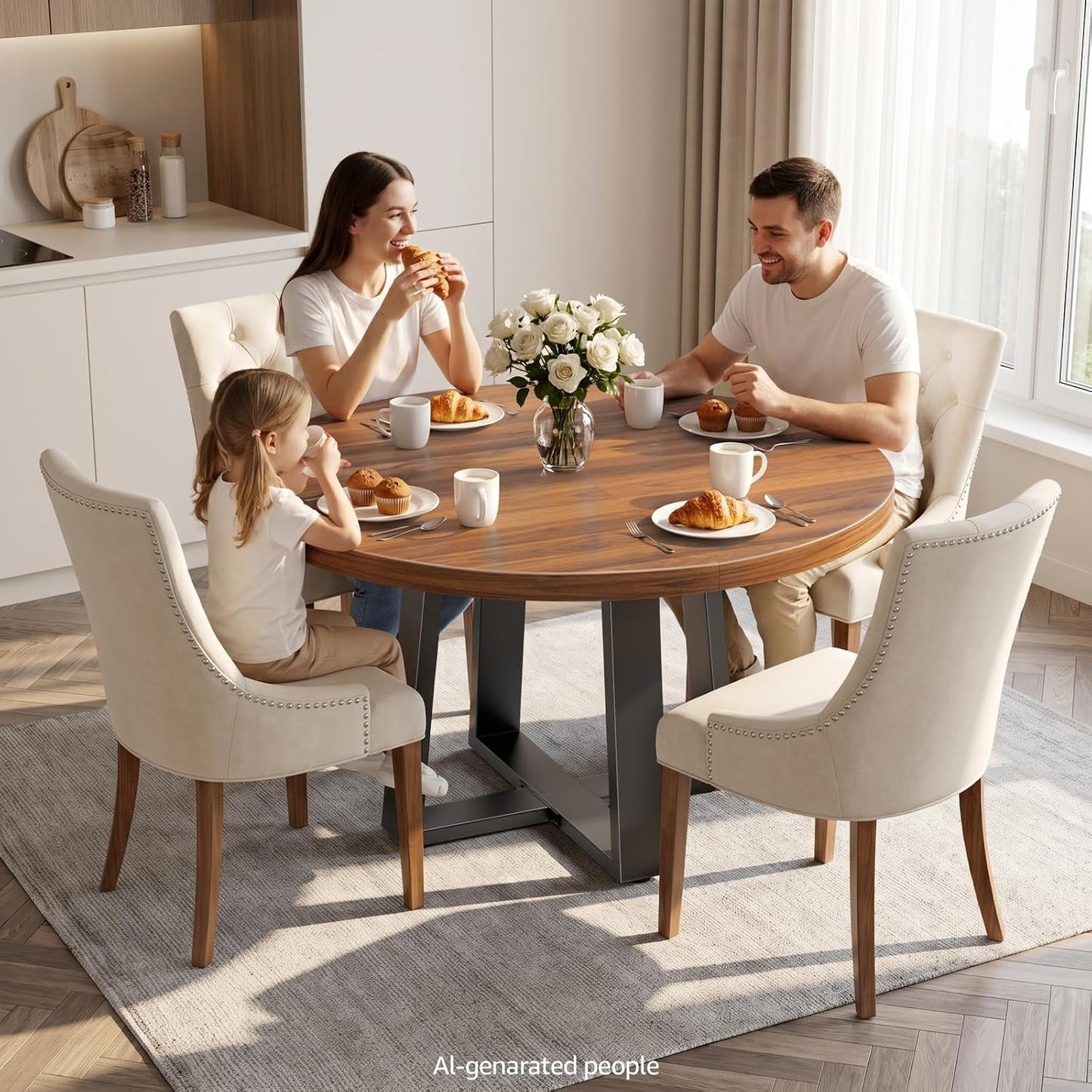 Extendable Round Walnut Dining Table Accommodates Four