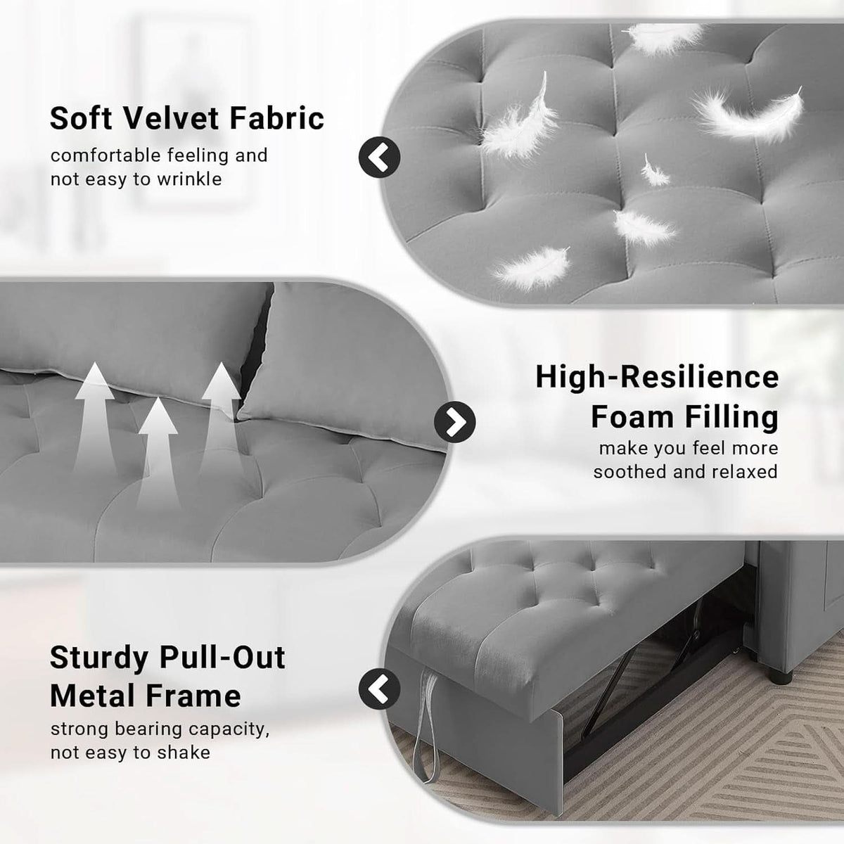 Grey Adjustable Backrest Convertible Sleeper Sofa Bed-4