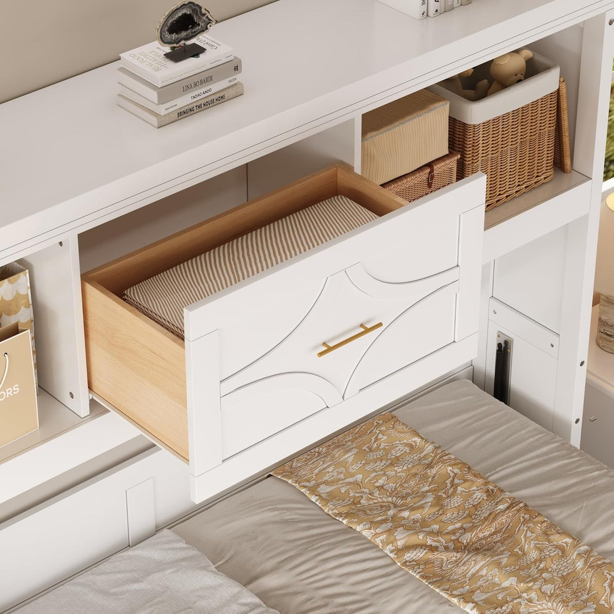 Twin Murphy Bed With Multi Compartmental Storage White