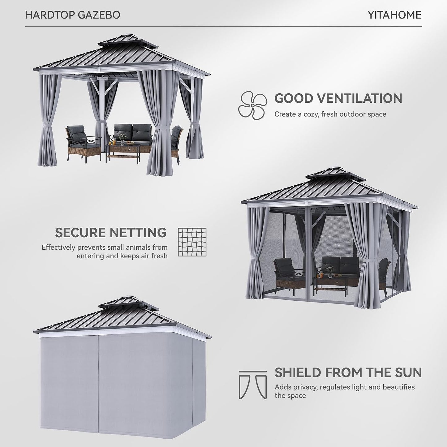 10x10Ft Longlasting Hard Top Aluminum White Gazebo