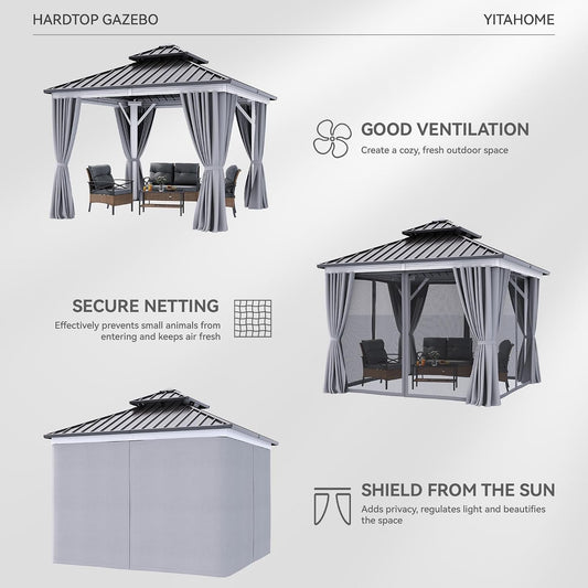 10x10Ft Longlasting Hard Top Aluminum White Gazebo