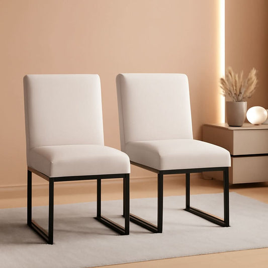 Cream Linen Upholstered Dining Chairs Midcentury Modern-0