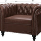 Two Piece Living Room Set Chesterfield Leather Sofa And Chair With Scroll Arms In Dark Brown