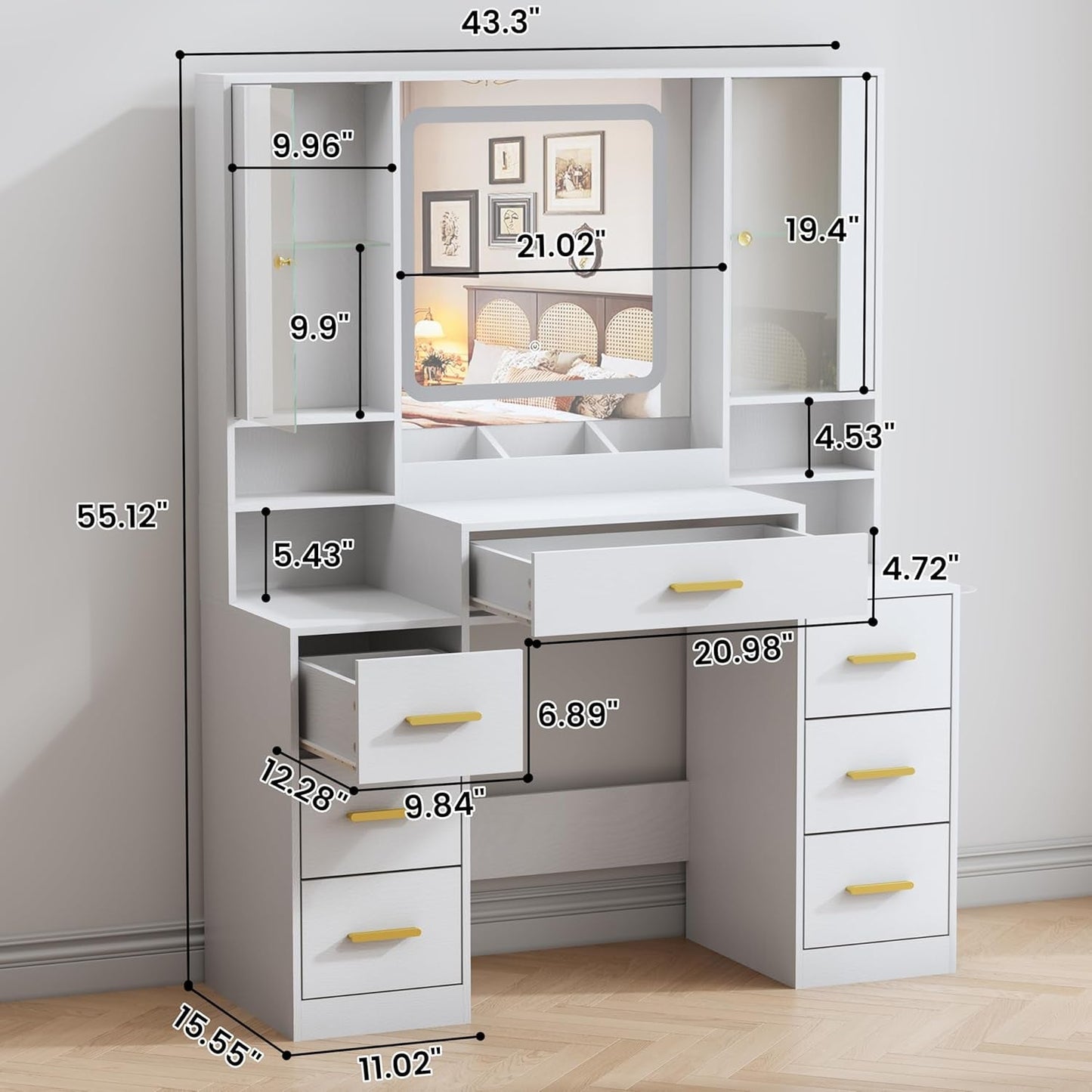 Elegant Customizable Vanity Desk With RGB Lighting