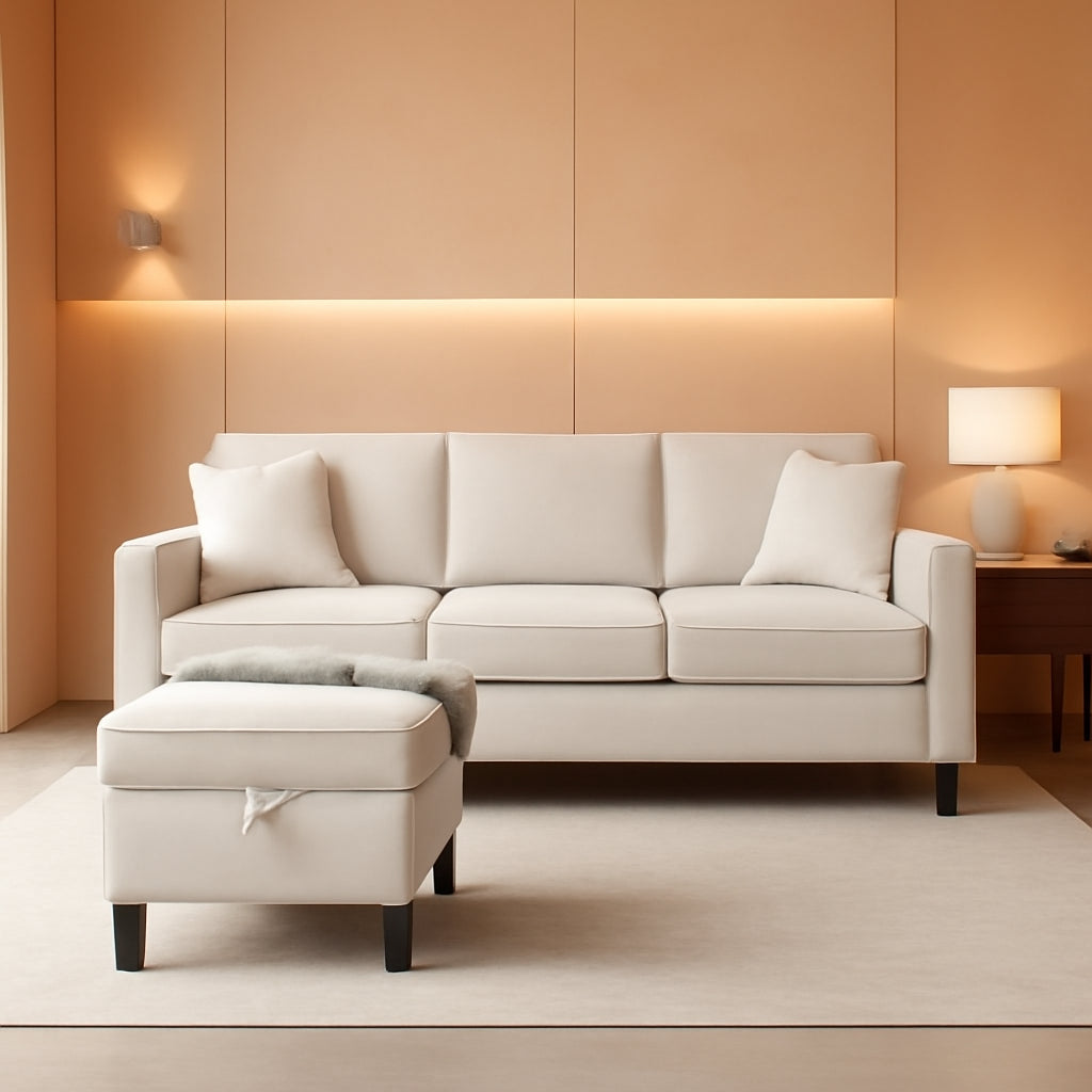 Seventy EightInch Beige Linen Sectional Sofa Storage