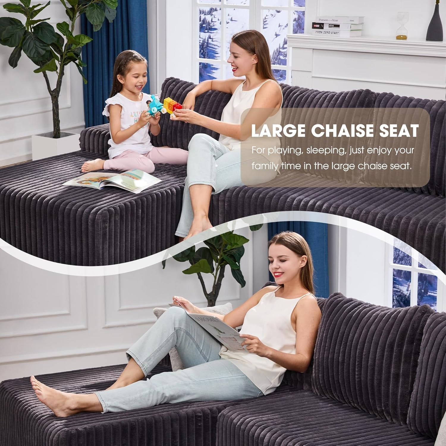Modular Sectional Sofa Memory Foam Oversized Chaise-3
