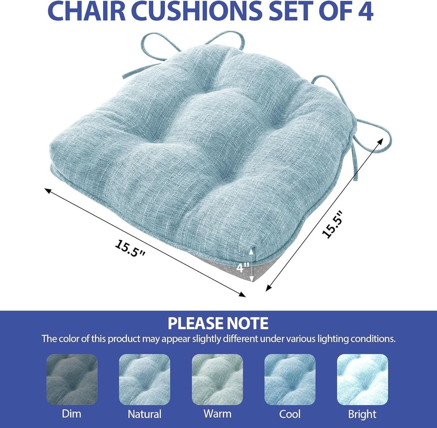 Baby Blue Memory Foam Dining Chair Cushions Set Of 4 15.5x15.5x4
