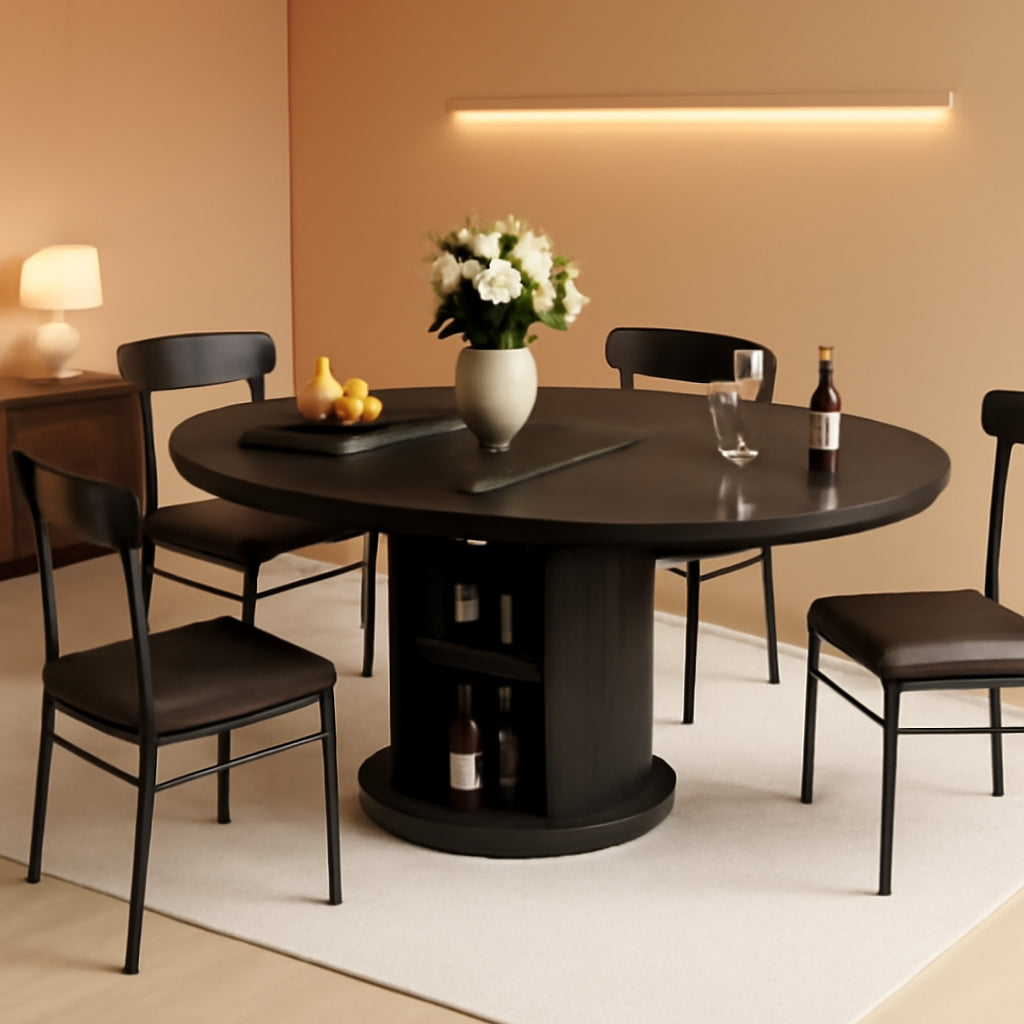 Extendable Circular Dining Table 47 Inch Black Walnut