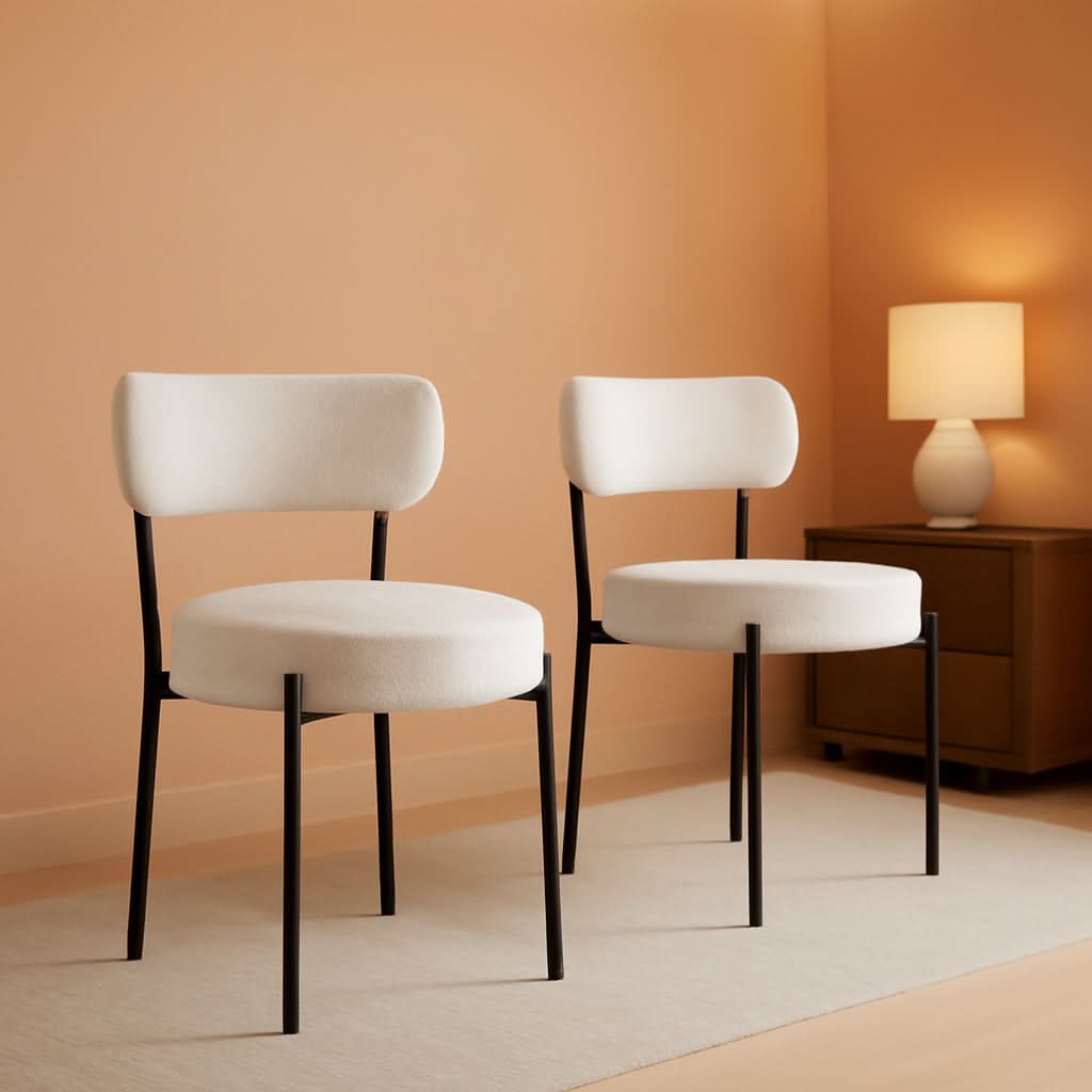 White Boucle Dining Chairs Set Of 2 For Dining Room