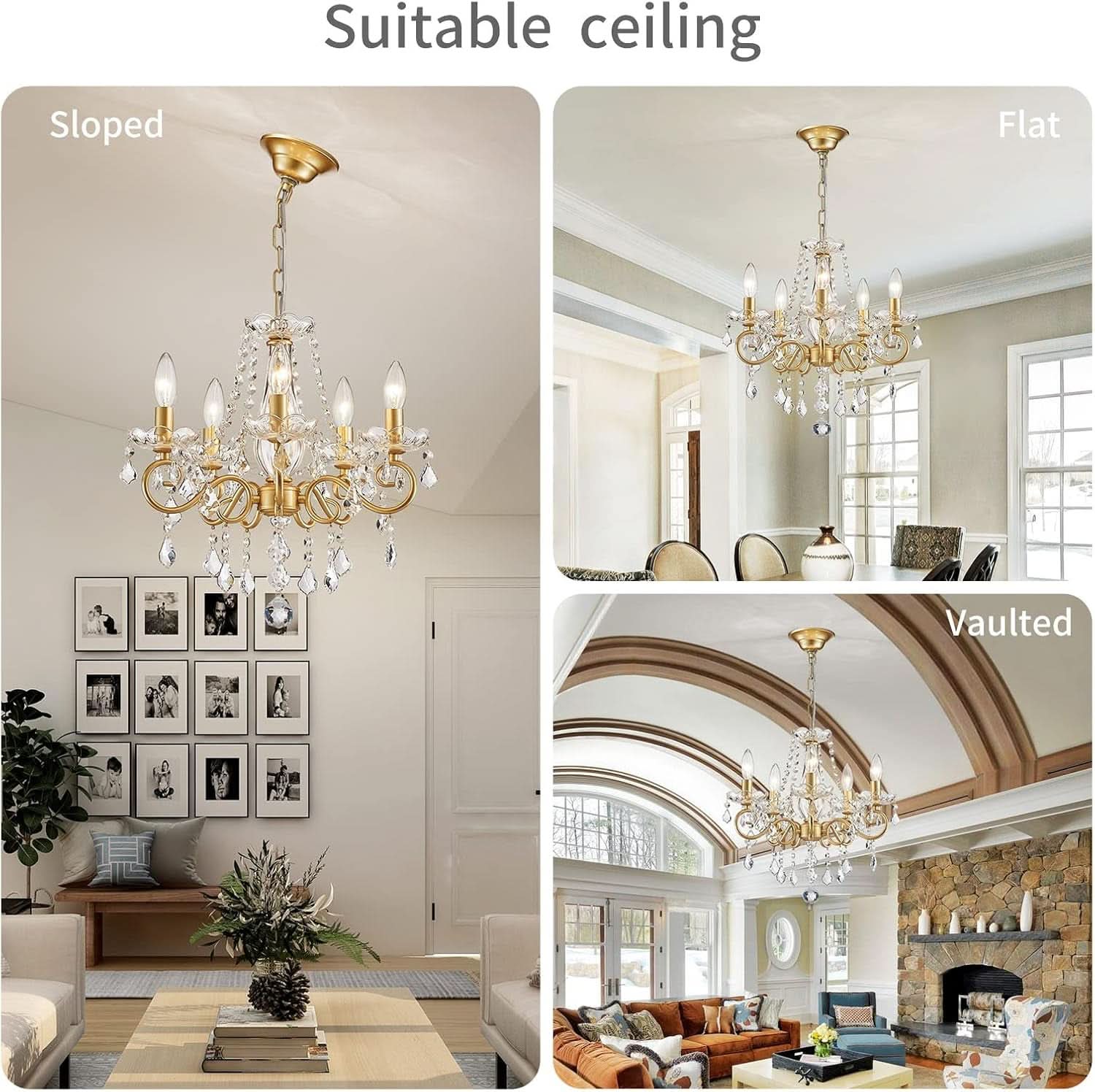 Gold Mini Crystal Chandelier With Five Bulbs Living Room-4
