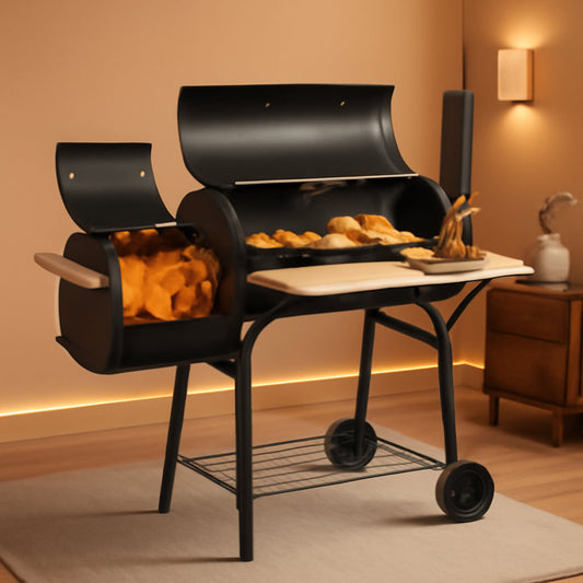Charcoal Offset Smoker Grill With Professional Grade Space