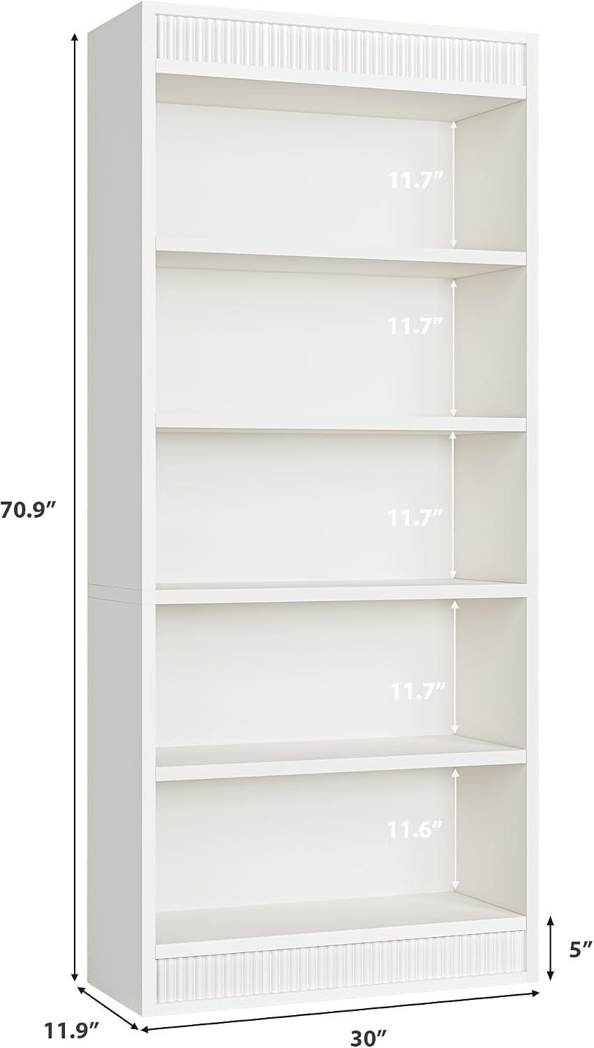 White Five Tiered Farmhouse Bookcase Double Fluted