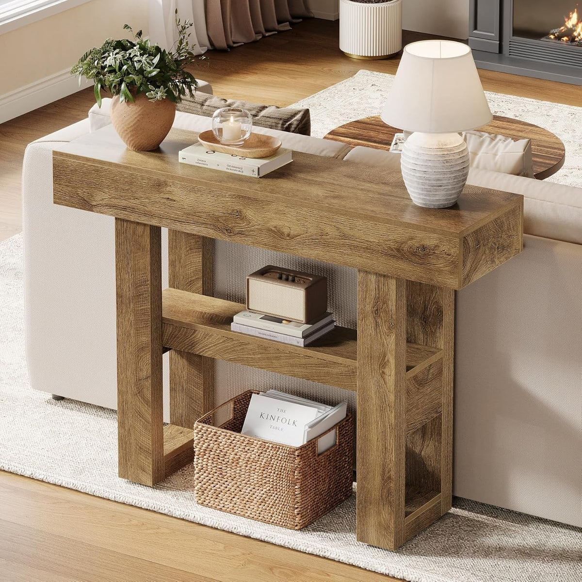 41.34-Inch Farmhouse Console Table, 2-Tier Narrow Sofa Table behind the Couch
