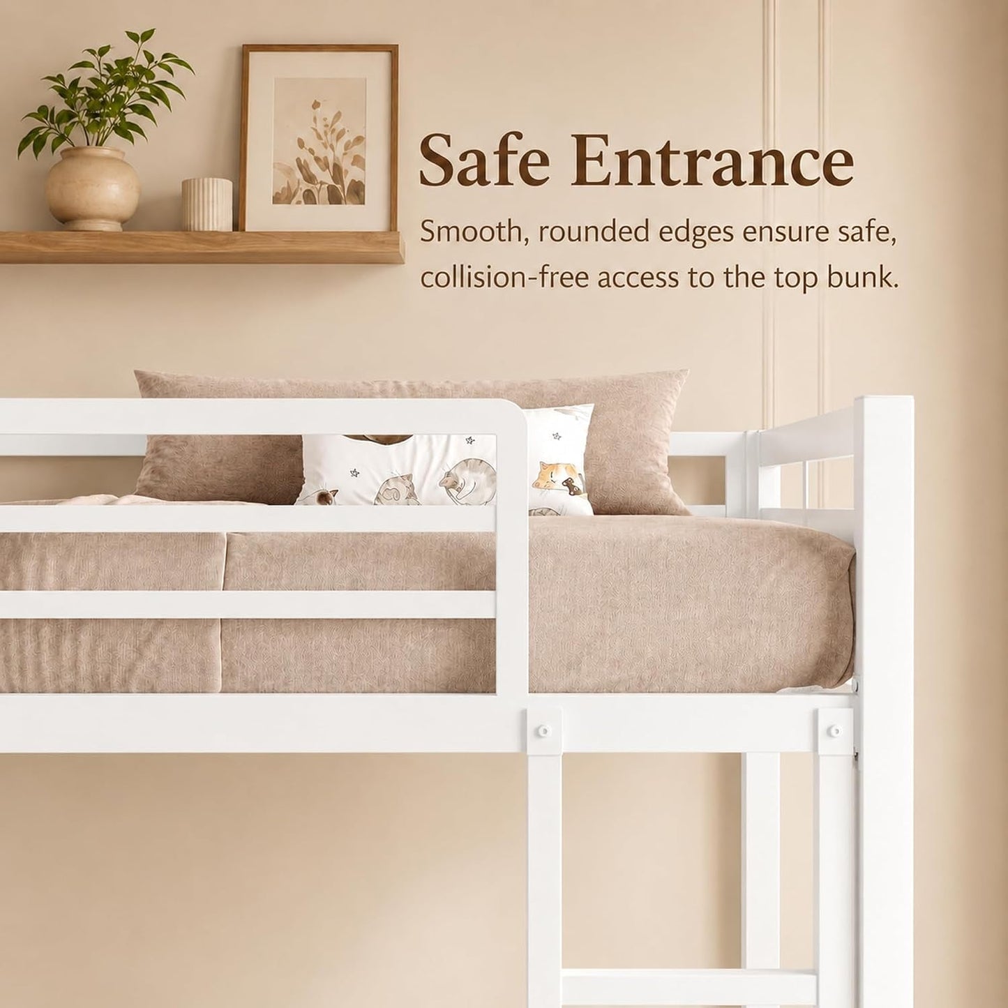 White Heavy Duty Metal Bunk Bed Full Over Full Ladder