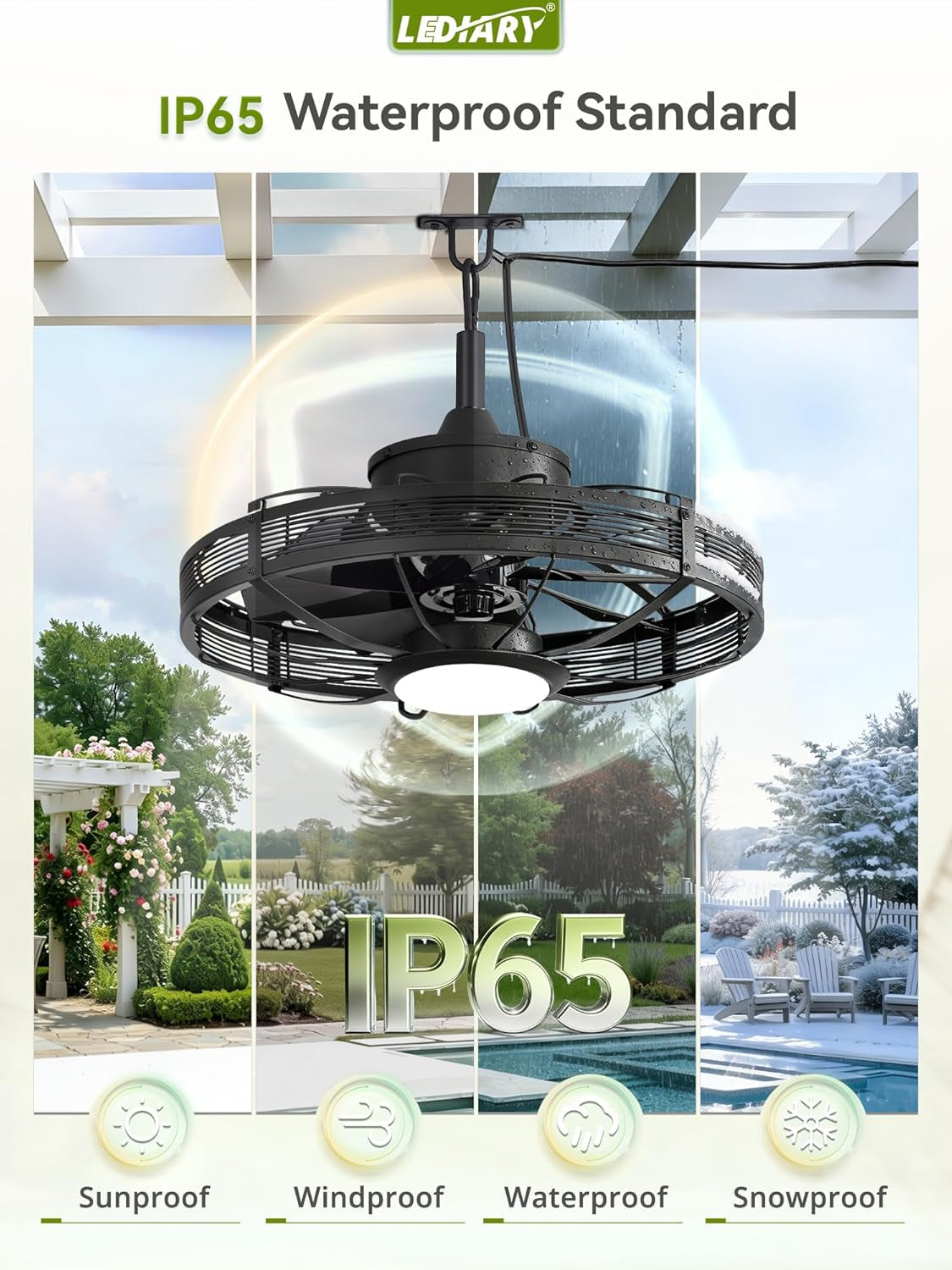Outdoor Ceiling Fan With Lights IP65 Weather resistant