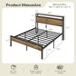 Queen Bed Frame Distressed Brown Storage Headboard