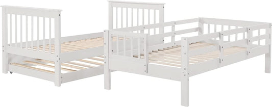 Twin Over Twin Bunk Bed With Stairs And Trundle White