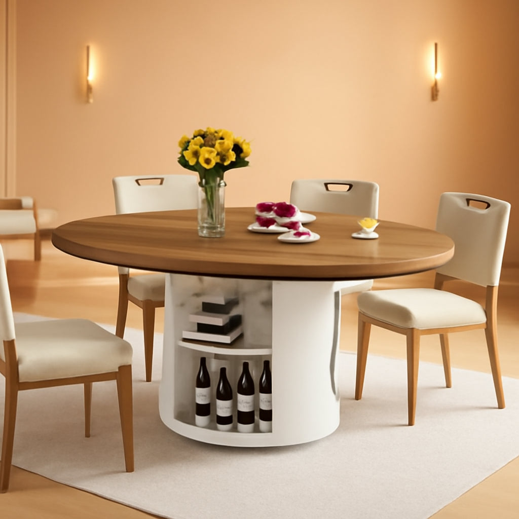 Extendable Round Dining Table FortyThree Inch Storage Cabinet