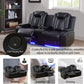 Leather Power Recliner Sofa Set With LED USB Ports Black
