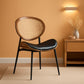 Matte Black Leather Dining Chairs Rattan Backrests