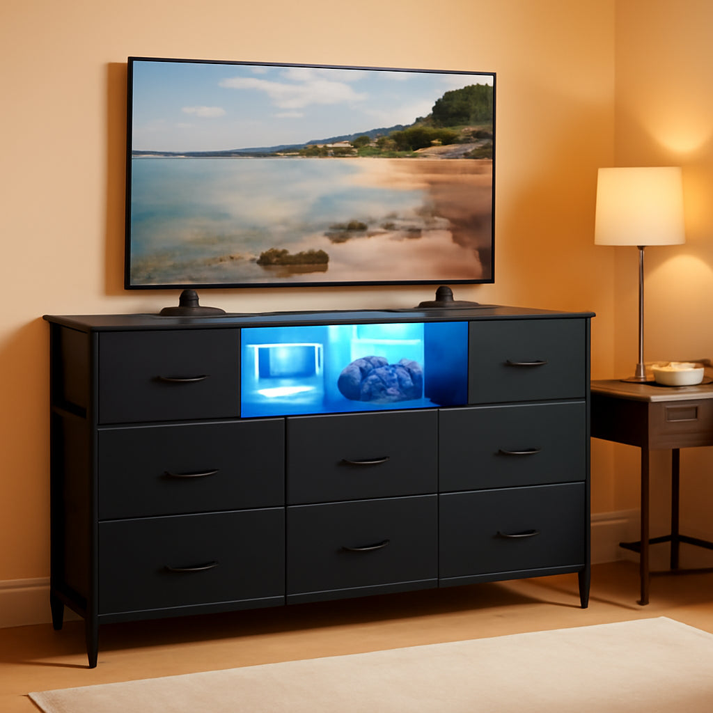 Industrial Ebony Dresser With Integrated USB Outlets